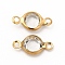 Ion Plating(IP) 304 Stainless Steel with Glass Connector Charms, Flat Round Links, Real 18K Gold Plated, Clear, 12.5x7x2mm, Hole: 1.5mm