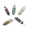 Natural Indian Agate Double Terminated Pointed Pendants, with Random Alloy Pendant Hexagon Bead Cap Bails, Bullet, Platinum, 36~45x12mm, Hole: 3x5mm, Gemstone: 10mm in diameter