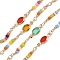 Brass Oval Link Chains, with Glass, Long-Lasting Plated, Rack Plating, Lead Free & Cadmium Free, Unwelded, Handmade Beaded Chains, Golden, 13.5x5x2.5mm and 17.5x3mm