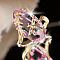 Leaf & Dragonfly Brass Glass Finger Rings, Golden, Hot Pink, 20x10.5mm, US Size 8(18.1mm)