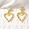 Hollow Heart Brass Micro Pave Clear Cubic Zirconia Dangle Stud Earrings, Cadmium Free & Lead Free, Long-Lasting Plated, Rack Plating, Real 18K Gold Plated, 30x18.5mm