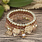 Acrylic & Glass Beaded Stretch Bracelet Sets, Bohemian Style Heart Charm Bracelets for Women, Sienna, 7-1/8 inch(18cm)