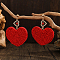 Bohemian Style Handmade Glass Seed Beads Heart Dangle Stud Earrings, Golden, Red, 62x47mm