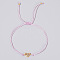Brass Pave Cubic Zirconia Heart Link Bracelets, Adjustable Polyester Thread Braided Bracelets for Women, Pearl Pink, Inner Diameter: 11 inch(28cm)