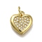 Brass Micro Pave Clear Cubic Zirconia Pendants, Heart Charms, Long-Lasting Plated, Rack Plating, Lead Free & Cadmium Free, with Jump Ring, Real 18K Gold Plated, 13x12.5x2.5mm, Hole: 3.5mm