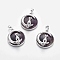 Natural Amethyst Kitten Pendants, with Platinum Tone Brass Findings, Flat Round with Cat & Crescent Moon Shape, 32x28x9mm, Hole: 5x7mm