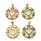 Rack Plating Brass Cubic Zirconia Pendants, Lead Free & Cadmium Free, Long-Lasting, Flat Round, Real 18K Gold Plated, 24x22x3mm, Hole: 5.5x3.5mm