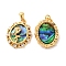 Brass Micro Pave Cubic Zirconia Pendants, with Shell, Oval with Flower Charms, Golden, 21x15.5x5mm, Hole: 2.2x3.8mm