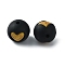 Food Grade Eco-Friendly Silicone Beads, Round with Heart, Gold, 14.5~15mm, Hole: 2mm