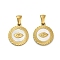 304 Stainless Steel Pendants, with Pave Shell, Flat Round Charm, Ion Plating(IP), Real 18K Gold Plated, Eye, 17.5x15x2mm, Hole: 5.5x2.5mm