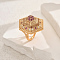 Geometric Brass Micro Pave Cubic Zirconia Adjustable Finger Rings for Women, Golden, Pale Violet Red, 28mm, Inner Diameter: Adjustable