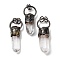 Natural Quartz Crystal Faceted Pointed Bullet Big Pendants, Rock Crystal Brass Ring Charms with Jump Rings, Red Copper, 46~54.5x20x10~15mm, Hole: 6.5mm