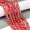 Frosted Transparent Glass Bead Strands, with Gold Powder, Round, Salmon, 6mm, Hole: 1mm, about 146pcs/strand, 31.02''(78.8cm)