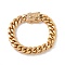 Ion Plating(IP) 304 Stainless Steel Curb Chains Bracelet with Rhinestone Skull Clasp for Women, Golden, 9-1/4 inch(23.5cm)