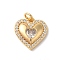 Rack Plating Brass Clear Cubic Zirconia Pendants, with Jump Ring, Long-Lasting Plated, Lead Free & Cadmium Free, Heart, Real 18K Gold Plated, 18x15x3mm, Hole: 3mm