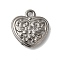 Non-Tarnish 304 Stainless Steel Pendants, Heart with Flower Charms, Stainless Steel Color, 20x19x4.5mm, Hole: 2mm