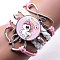 Imitation Leather Woven Multi-strand Bracelets, Flat Round with Unicorn, Pink, 6-1/4~7-1/8 inch(16~18cm)