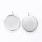 Tarnish Resistant 304 Stainless Steel Pendant Cabochon Settings, Plain Edge Bezel Cups, Flat Round, Stainless Steel Color, Tray: 18mm, 23x20x2mm, Hole: 2mm