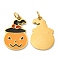Halloween Ion Plating(IP) 304 Stainless Steel Charms, with Enamel and Jump Ring, Golden, Pumpkin with Hat Charm, Orange, 15x10x1mm, Hole: 2.6mm