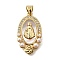 Brass Micro Pave Cubic Zirconia ABS Imitation Pearl Pendants, Cadmium Free & Lead Free, with Shell, Lady of Miraculous Medal, Real 18K Gold Plated, 26x14.5x4mm, Hole: 3.5x5mm