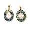 Brass Paua Shell Pendants, with Freshwater Shell & Clear Cubic Zirconia, Real 18K Gold Plated, Oval Charms, Colorful, 21x15.5x3mm, Hole: 5x2.5mm