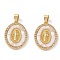 Brass Micro Pave Clear Cubic Zirconia Pendants, Long-Lasting Plated, Oval with Virgin Mary, Real 18K Gold Plated, 27x19x2.5mm, Hole: 4.5x3.5mm