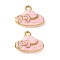 304 Stainless Steel Enamel Hat Charms, Ion Plating(IP), Golden, Pink, 13x7x5.5mm, Hole: 1.6mm