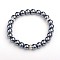 Glass Pearl Round Beads Stretch Bracelets, with Silver Color Plated Brass Middle East Rhinestone Beads, Gray, 52mm