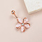 Flower Brass Cubic Zirconia Curved Barbell Belly Rings, Misty Rose, Rose Gold, 30x18mm
