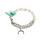 Natural Amazonite & Shell Pearl Beaded Bracelet for Girl Women, Moon Charm Bracelet, 304 Stainless Steel Cuban Link Bracelet, Stainless Steel Color, 7-1/2 inch(19cm)