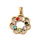 304 Stainless Steel Pendants, with Colorful Rhinestone, Flower Charms, Golden, 22x20x3mm, Hole: 4.5x3.5mm