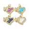 Valentine's Day Brass Micro Pave Clear Cubic Zirconia Pendants, Cadmium Free & Lead Free, with Synthetic Opal, Real 18K Gold Plated, Heart with with Bowknot Charms, Mixed Color, 16x19x3mm, Hole: 3.5mm