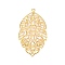 Iron Pendants, Etched Metal Embellishments, Leaf, Golden, 65x36.5x1.5mm, Hole: 2.5mm