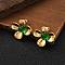 304 Stainless Steel Stud Earrings, with Natural Malaysia Jade, Real 18K Gold Plated, 23.5x26.5mm, Adjustable