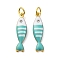 304 Stainless Steel Enamel Pendants, with Jump Ring, Ion Plating(IP), Real 18K Gold Plated, Fish, 18.5x4.5x2.5mm, Hole: 2.5mm