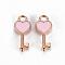 Alloy Pendants, Cadmium Free & Lead Free, with Enamel, Heart Key, Light Gold, Pink, 16x7x2mm, Hole: 1.5mm