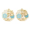 Rack Plating Alloy Enamel Pendants, with ABS Imitation Pearl, Golden, Flat Round with Flower Charm, Sky Blue, 28x27.5x5mm, Hole: 2mm