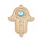 Alloy Enamel Pendants, with Crystal Rhinestone, Hamsa Hand with Evil Eye Charms, Green, Light Gold, 38x29.5x3mm, Hole: 2.4mm