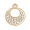 Alloy Micro Pave Rhinestone Pendants, Flat Round, Golden, 18x15x2mm, Hole: 1.6mm