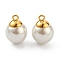 304 Stainless Steel Charms, with White Plastic Imitation Pearl Beads, Golden, 11x8mm, Hole: 1.5mm