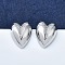 Brass Micro Pave Clear Cubic Zirconia Stud Earrings for Women, Heart, Platinum, 19x15.5mm