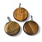 Natural Tiger Eye Pendants, Disc Charms with Platinum Tone Brass Findings, 29x25x6mm, Hole: 7x4mm