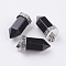 Natural Dyed & Heated Black Agate Pointed Pendants, with Brass Finding, Bullet, Platinum, 39x18mm, Hole: 4.5x5.5mm