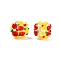 Handmade Two-Tone Lampwork Beads, Round with Flower Pattern, Gold, 12~14x11~13mm, Hole: 1.4~1.5mm