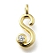Brass Micro Pave Cubic Zirconia Pendants, Letter Charms, Rack Plating, Long-Lasting Plated, Cadmium Free & Lead Free, Letter S, 12.5x5.5x2mm, Hole: 1.6mm