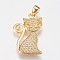 Brass Micro Pave Cubic Zirconia Kitten Pendants, Cartoon Cat Shape, Golden, 20.5x13x2mm, Hole: 2.5x4mm