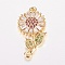 Brass Micro Pave Cubic Zirconia Links, Flower, Colorful, Golden, 24x13x3mm, Hole: 1mm
