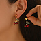 Brass Dangle Stud Earrings, Golden, Cherry, 28x16mm