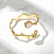 Leaf & Flat Round 304 Stainless Steel White Shell Cuff Rings for Women, Ion Plating(IP), Real 18K Gold Plated, US Size 8 1/2(18.5mm)