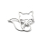 Non-Tarnish 201 Stainless Steel Brooches, Cat, Stainless Steel Color, 37x47.5x1mm, Pin: 0.6mm